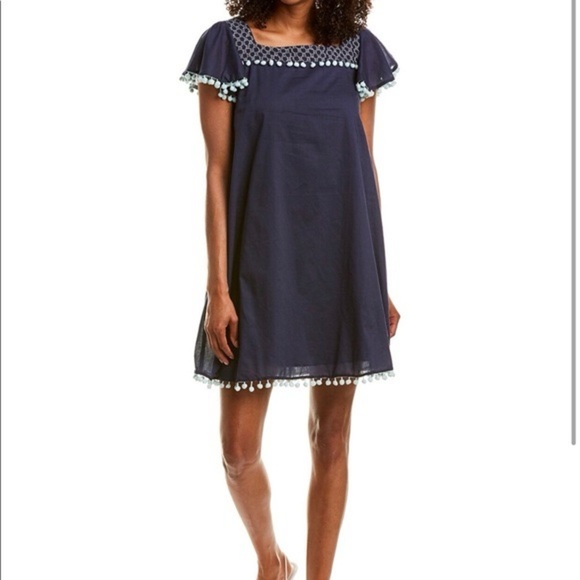 D-198 STS Flutter Sleeve‎ Pom Pom Shift Dress - Picture 1 of 8